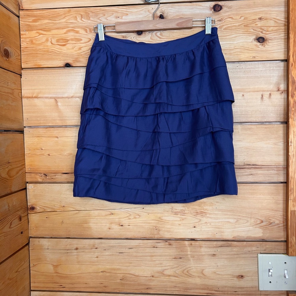 Tiered Ruffle Mini Skirt Womens Size 4 Navy Blue Layered Short Halogen
